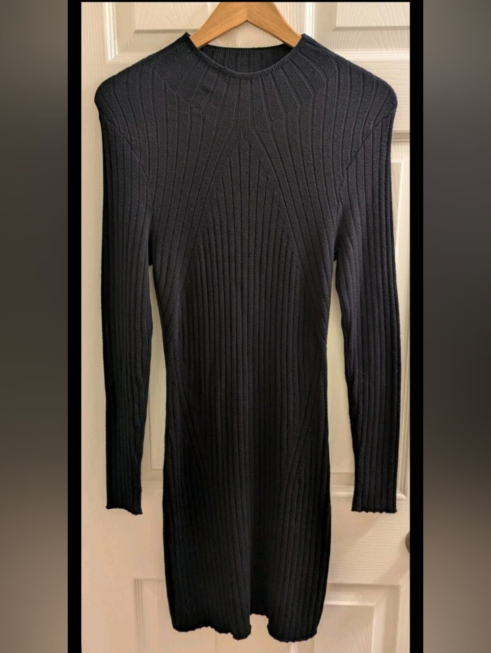 Abercrombie Fitch Mock Neck Ribbed Sweater Dress - Black Long Sleeve - L